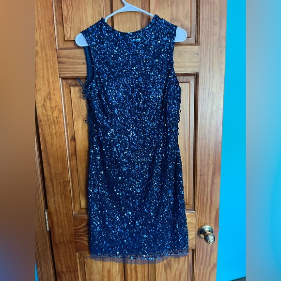 Homecoming dressBeautiful teal - blue color sequins short dress - Picture 2 of 5